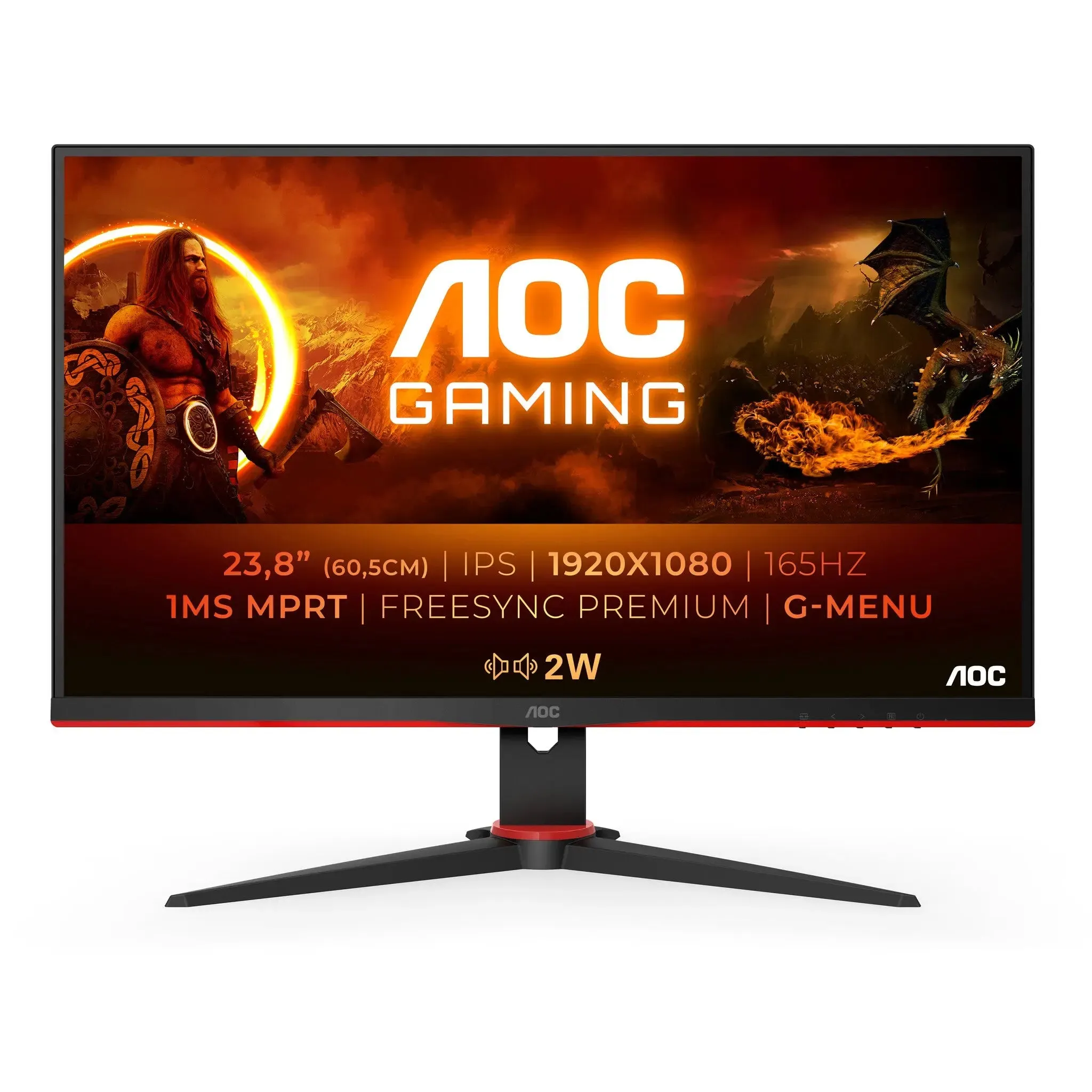 AOC 24G2SPAE/BK 23.8" Gaming Monitor,  IPS ,Full HD,  165Hz,  1ms, AMD FreeSync Premium, Speakers- Black & Red