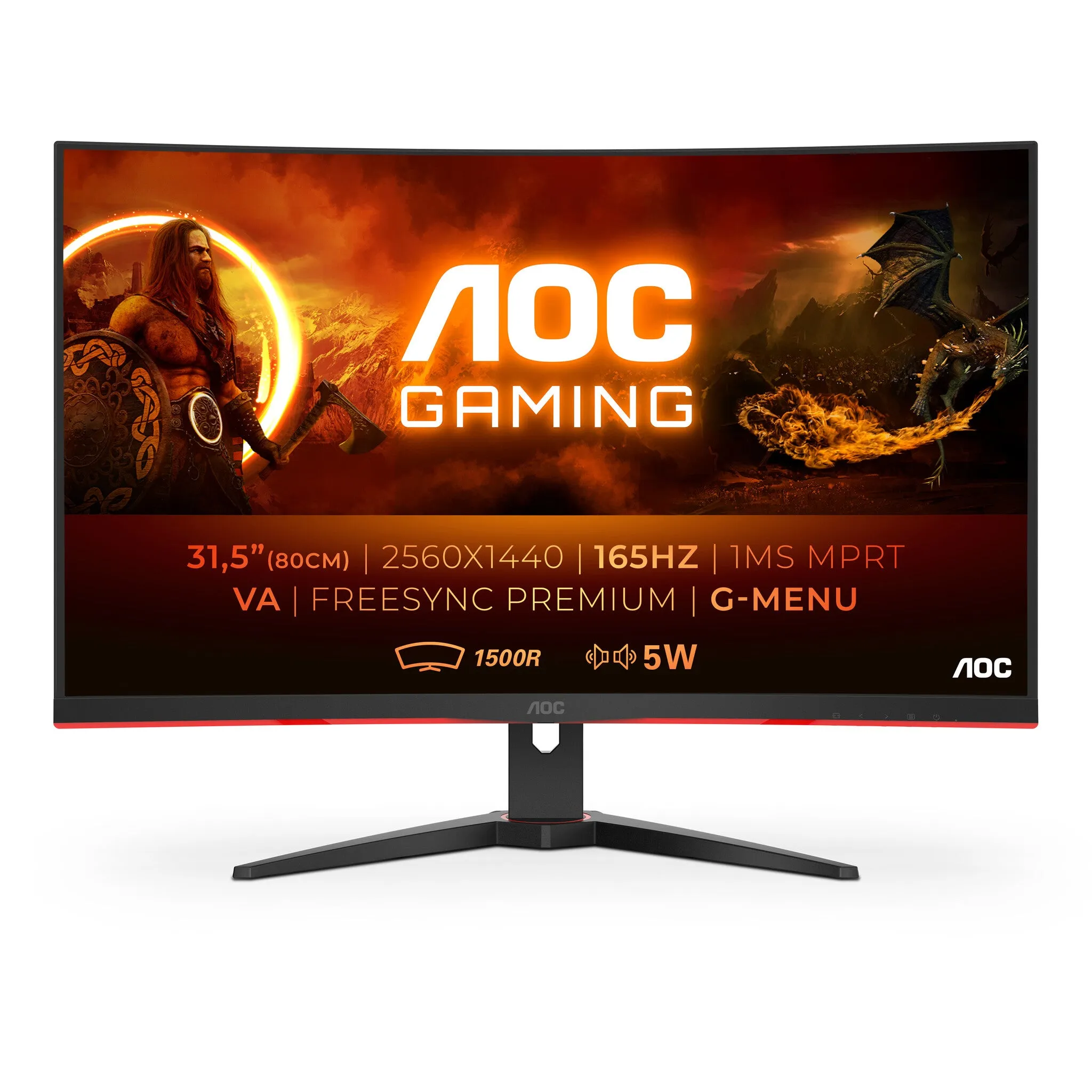 AOC G2 CQ32G2SE/BK 31.5" QHD Curved Gaming Monitor, VA, 165hz, 1ms, FreeSync Premium, Speakers