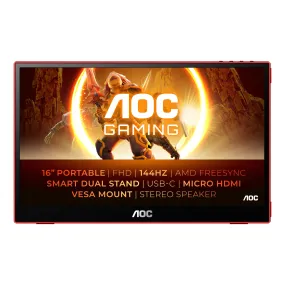 AOC Gaming 16G3 16" Portable Gaming Monitor - IPS-  144Hz-  Full HD-  Speakers, FreeSync