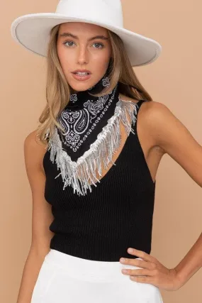 Bandanna Scarf with Sequin Fringe Edge