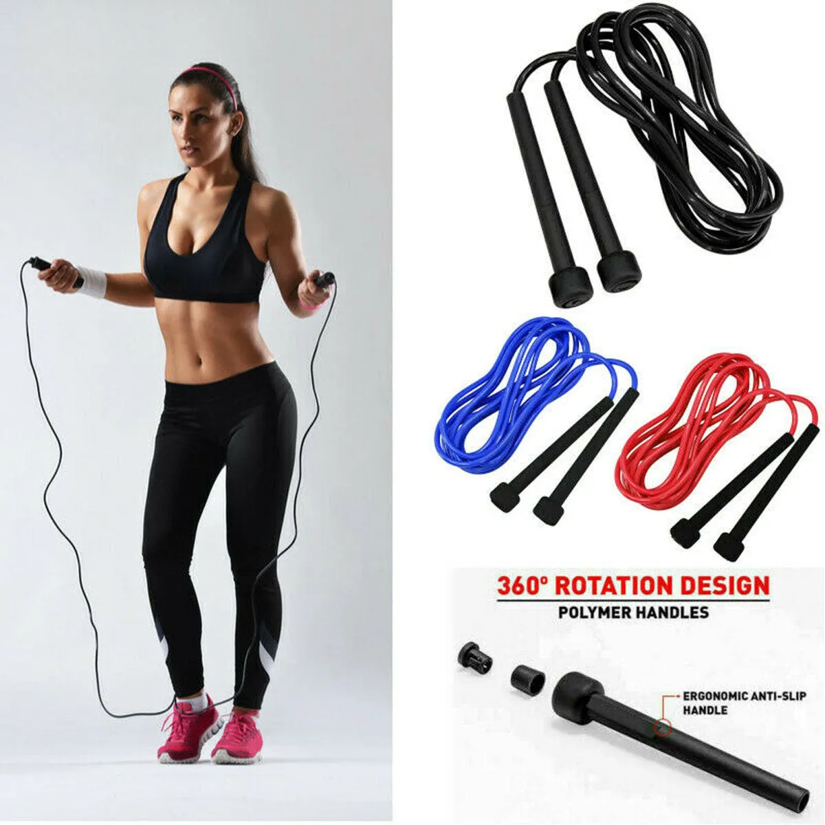 BLACK SKIPPING ROPE WITH ERGONOMIC HANDLES