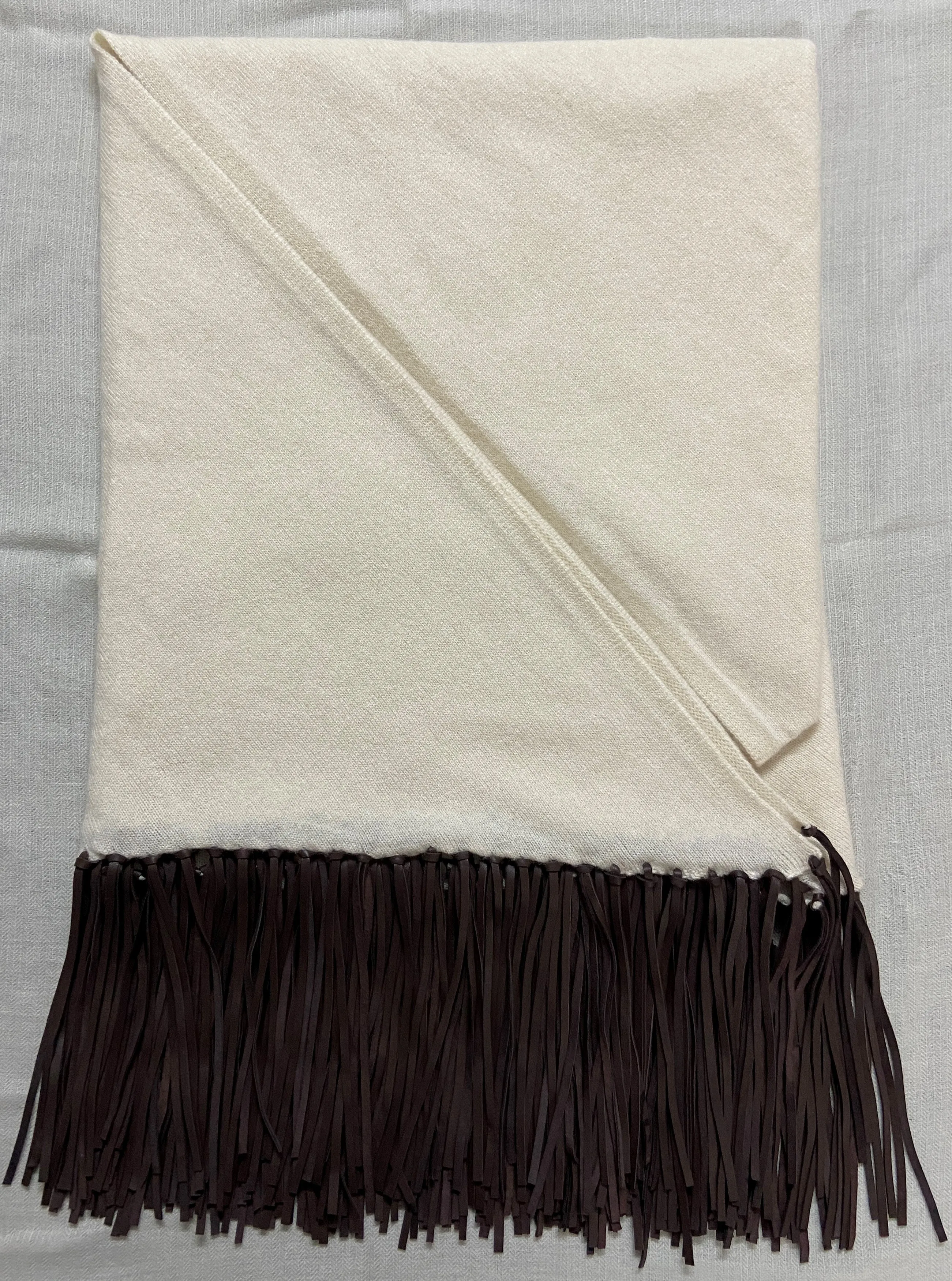 Cashmere Knit Triangle (28/2/14) with 2x Leather Loop Fringe - 6 Inches (1cm Apart)