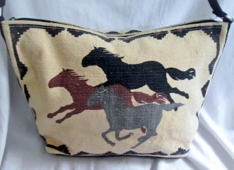 Ethnic Vegan STALLION HORSE Shoulder bag Crossbody White Western Cowboy BROWN Blanket