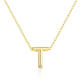 Gold Plated Initial Necklace Letter T Created with Zircondia® Crystals