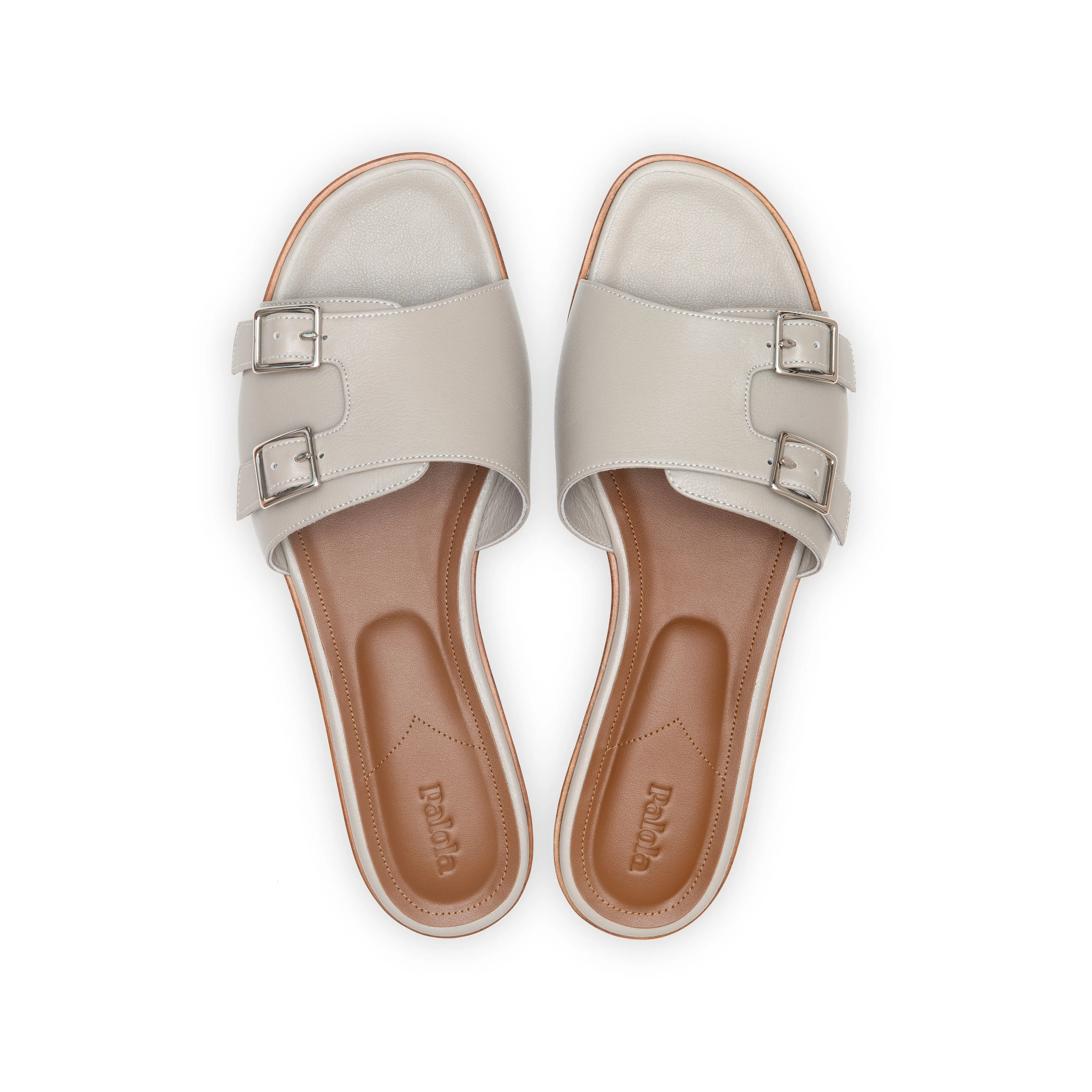 Heidi Slide in Light Grey Nappa Leather