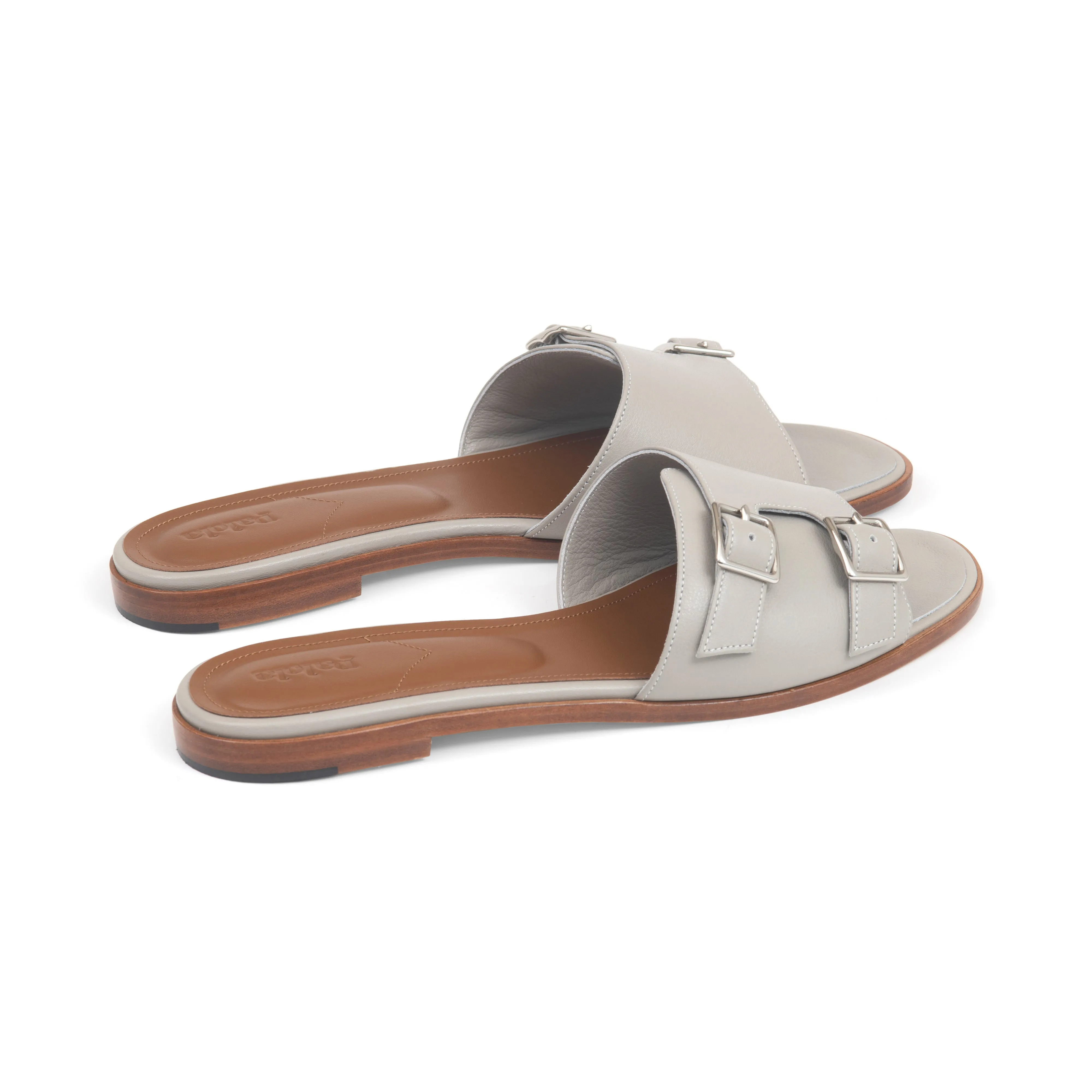 Heidi Slide in Light Grey Nappa Leather