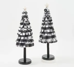 Home Reflections Set of 2 Plaid Fabric Tree,s Black Plaid