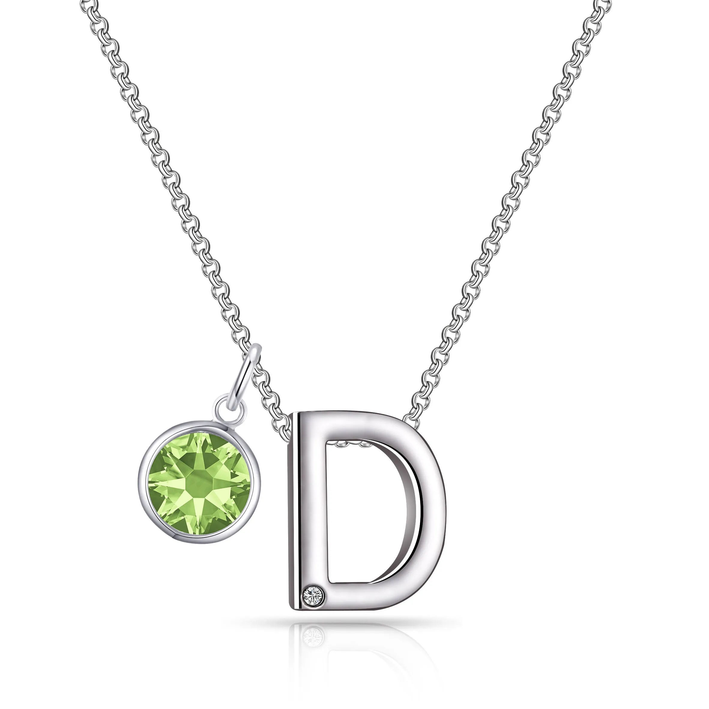 Initial D Necklace with Birthstone Charm Created with Zircondia® Crystals