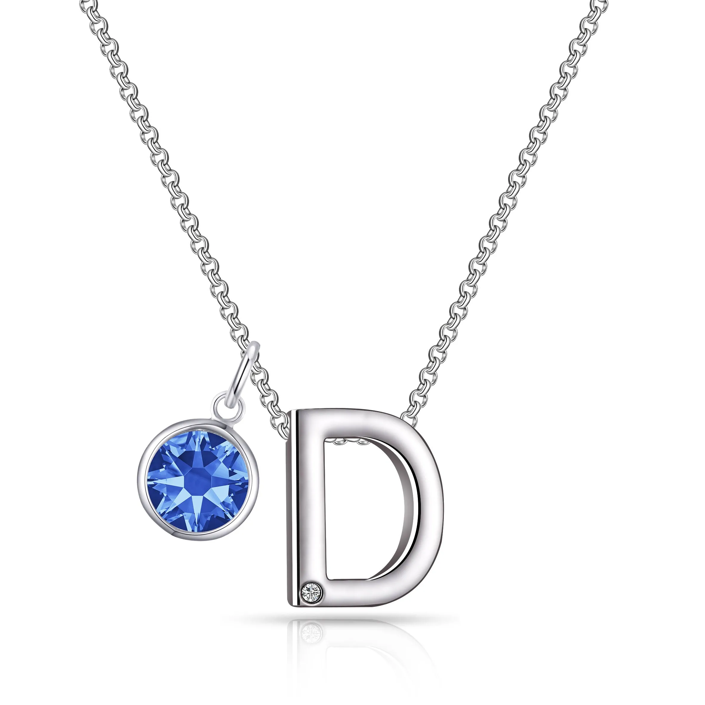 Initial D Necklace with Birthstone Charm Created with Zircondia® Crystals