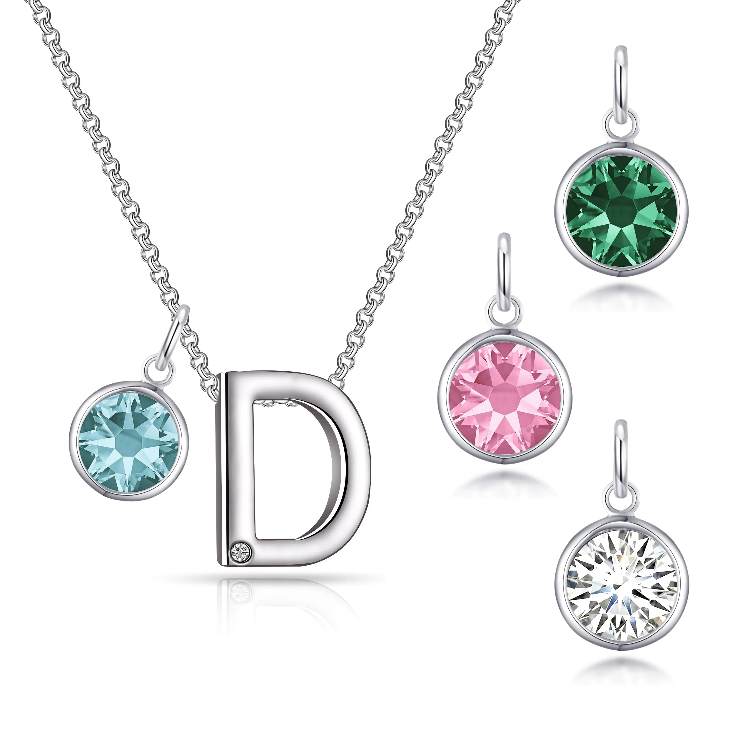 Initial D Necklace with Birthstone Charm Created with Zircondia® Crystals