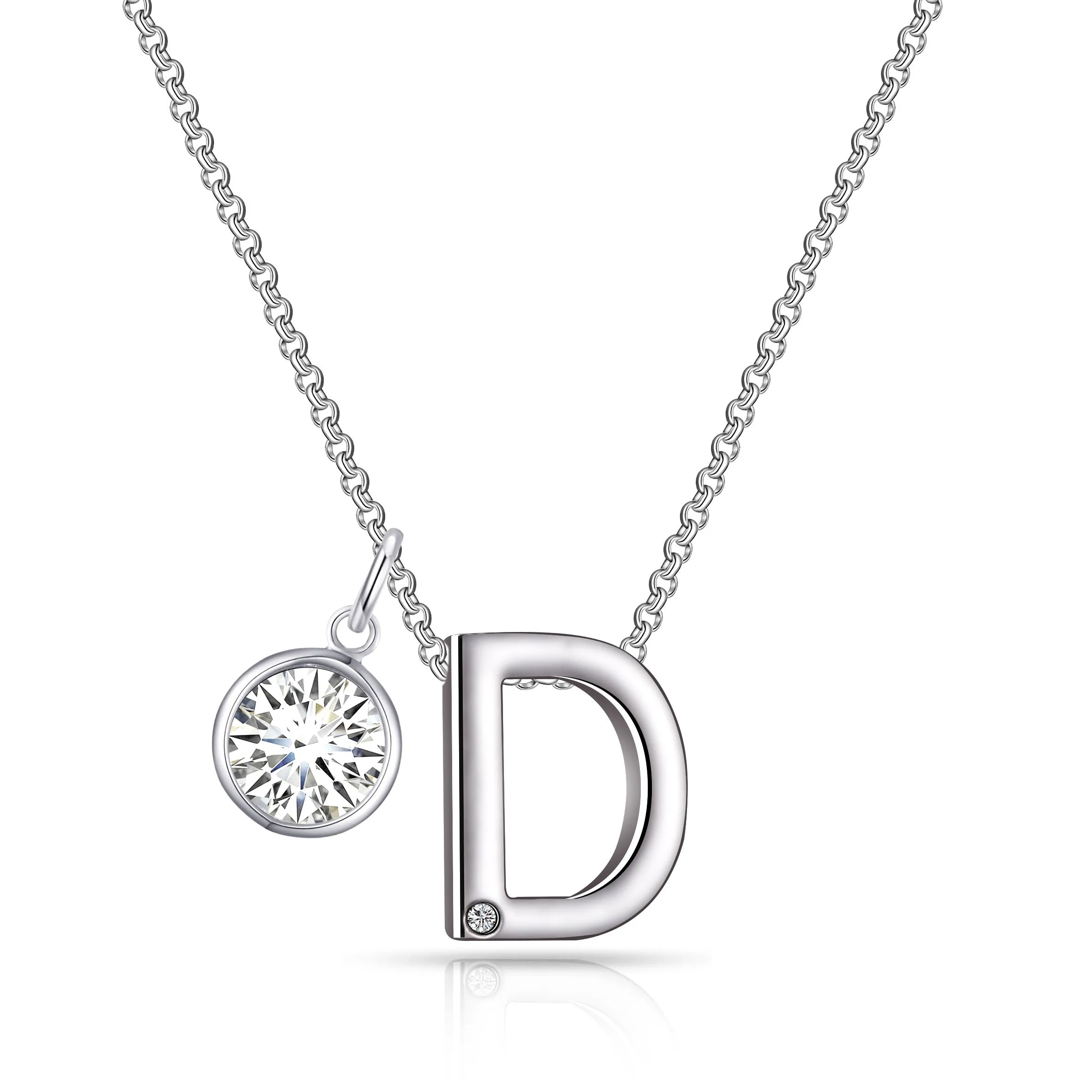 Initial D Necklace with Birthstone Charm Created with Zircondia® Crystals