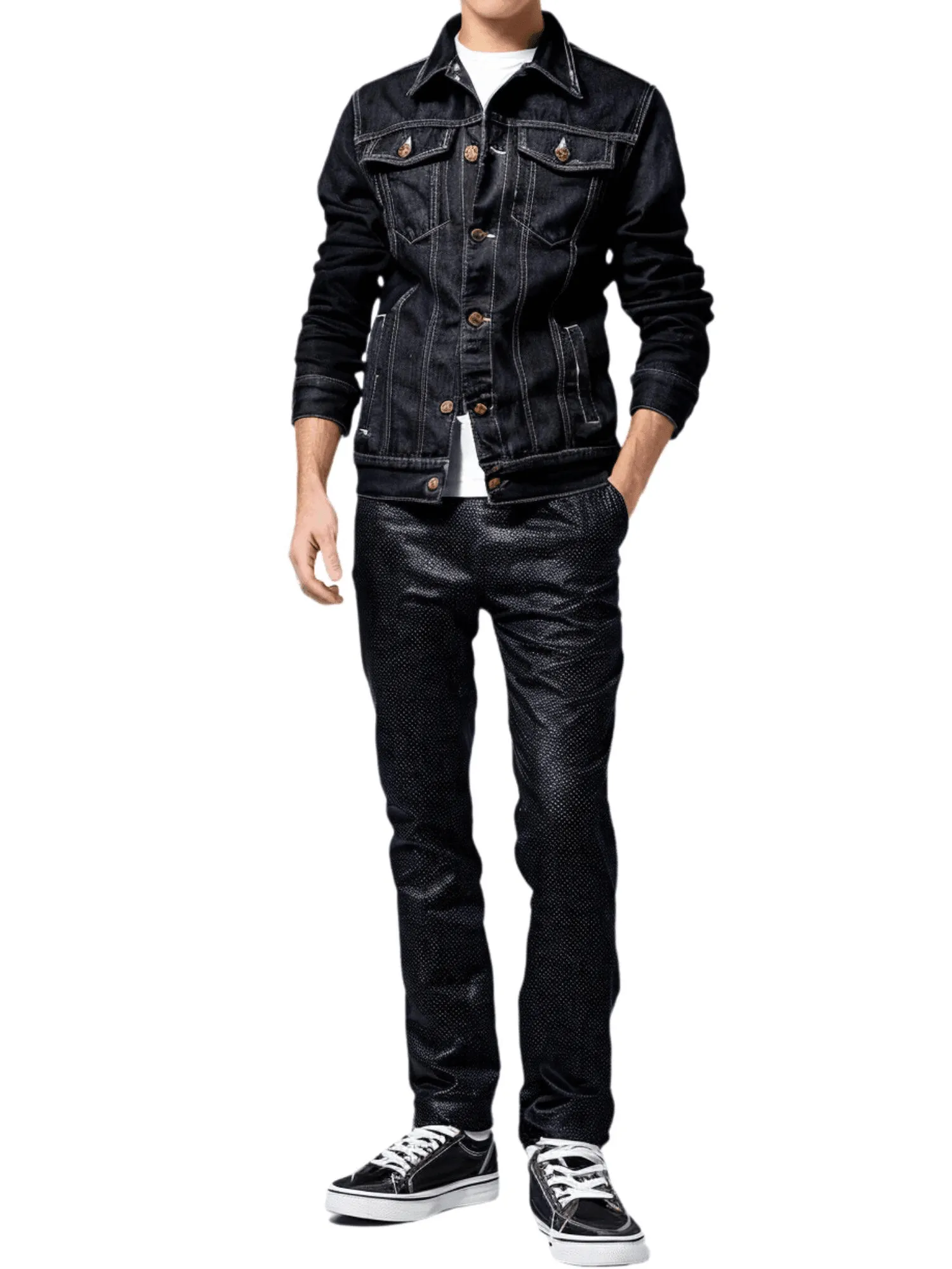 Men's Denim Jackets Motorcycle Fashion Jean Jackets Slim Fit Casual Black Blue Coats