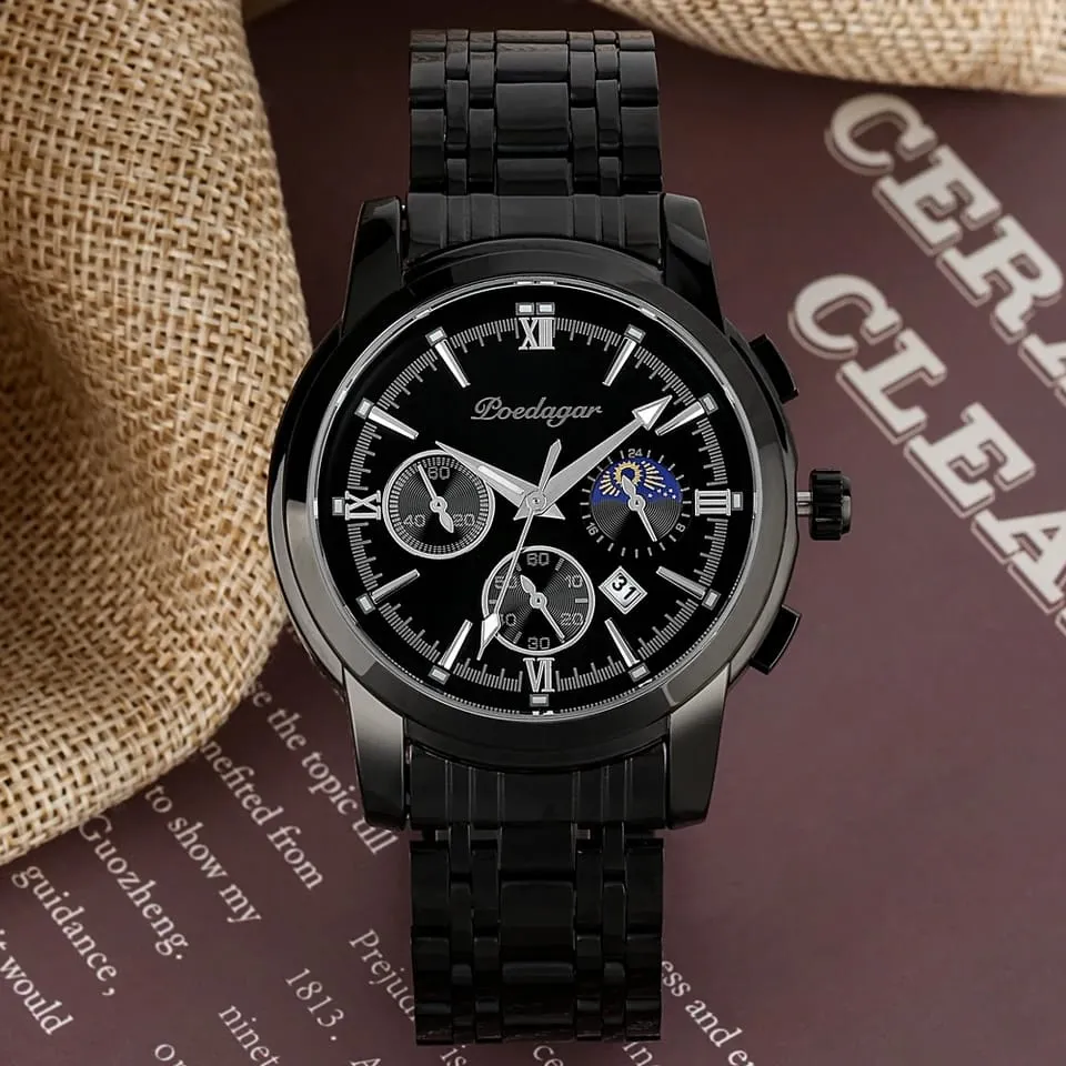 Mens Luxury Business Watches Stainless Steel Luminous Quartz Wristwatch W719241