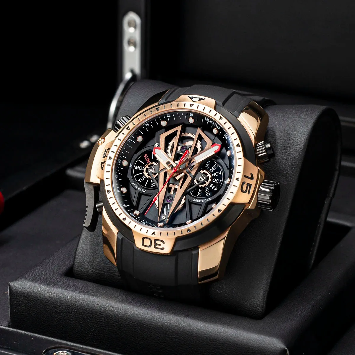 Reef Tiger/RT Luxury Sport Watch Men Luminous Top Brand Rose Gold Watch Mechanical Men's Waterproof Relogio Masculino RGA3591