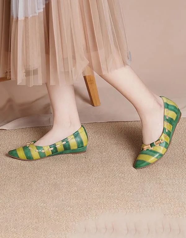 Spring Stripe Slip-on Pointed Flat Shoes